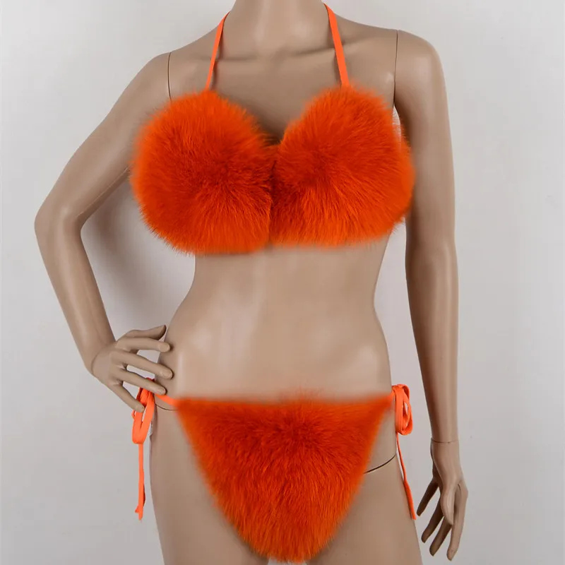 Janefur Wholesale Real Fox Fur Bra Sexy Women Bra and Panties Underwear Set  Manufacturers Beachwear - AliExpress