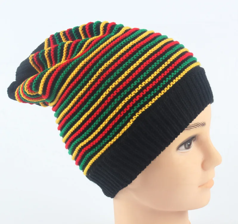 Rainbow Color Acrylic Striped Crochet Reggae Jamaica Hat