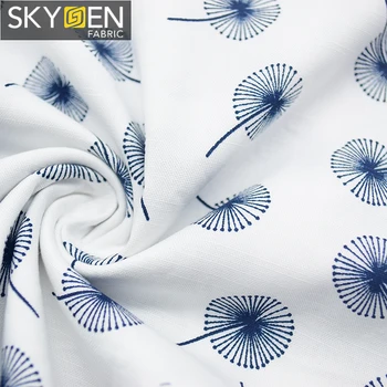 Skygen 100% cotton 120gsm soft slub yarn shirt broadcloth dandelion print fabric for garment