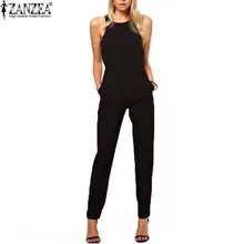 Zanzea Brand 2015 Summer Elegant Womens Rompers Jumpsuit Casual Solid Bodysuit Sleeveless Crew Neck Long Playsuits Plus Size