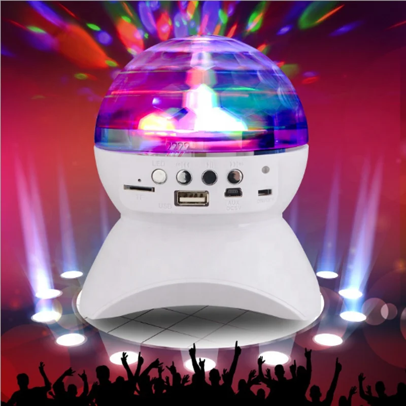 Wireless Bluetooth DJ Speaker With Stage RGB Lights & 360° Rotating Disco Ball – Portable Party Speaker For KTV, Home, Festivals (White)