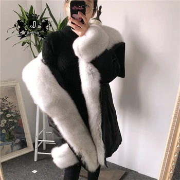 Womens Goose Down Fur Fur Hood Parka Luxurious Waterproof Oversized Fur Hood Parka