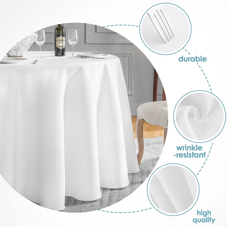 132 Round White Table Cloth Stain Resistant Polyester Tablecloths 120