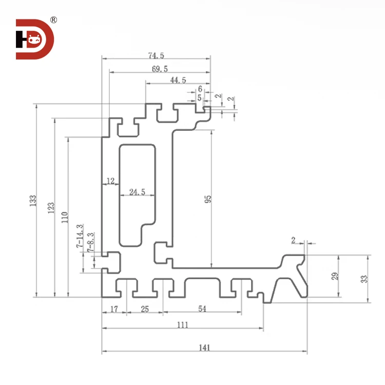 product 133141 friction line extruded aluminum profile 133  141 automotive accumulation friction umbrella teeth786-3