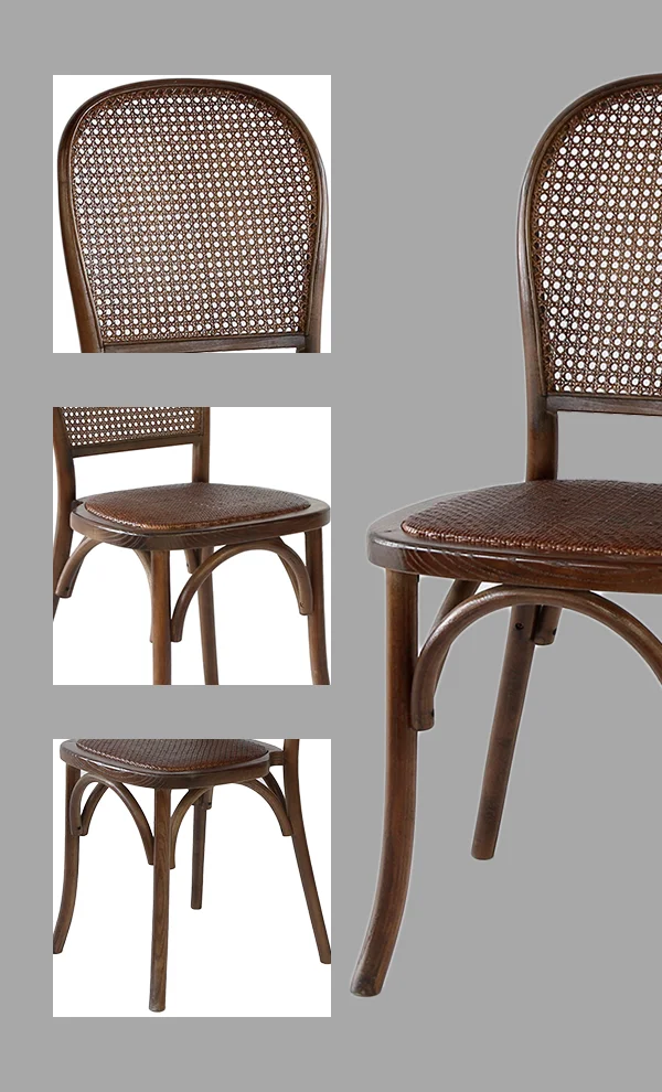 Stackable Rustic Rattan Dining Chair With Rattan Seat And Back For