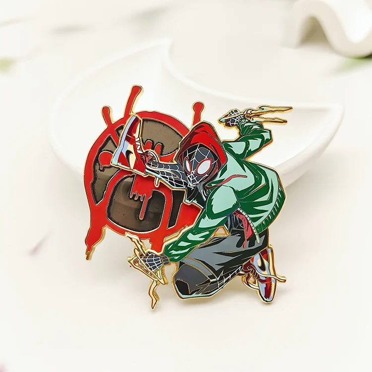 Chinese factory metal badge pins custom rose gold plated hard enamel customized anime pin with glitter details