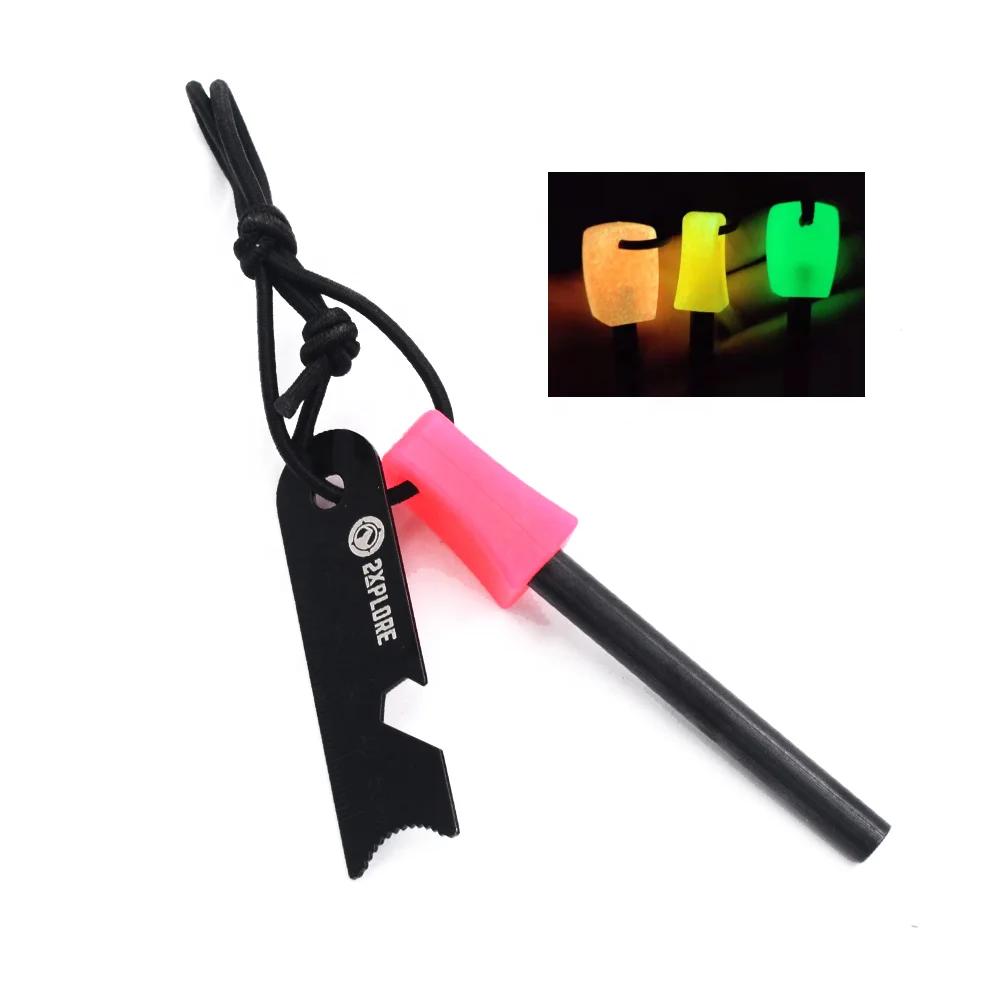 Unique Customized Color Pink Luminous Handle Magnesium Ferro Rod Camping Bushcraft Fire Starter with Light-up handle