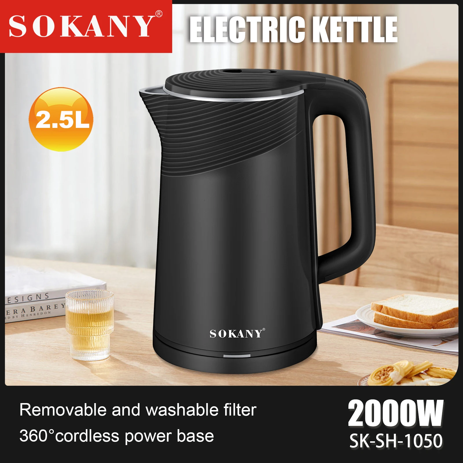 Electric Kettles Cordless 2000w Water Stainless Steel Electrical Ss