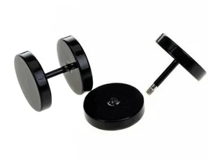 Fashion Round Barbell Dumbbells Ear Studs Jewelry Earring Custom Black Ear Rings Boys Stainless Steel