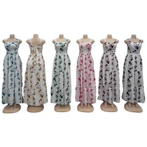 New Summer Wholesale Leaky Bow Sexy Sling Printed Long Holiday Style Slim Fit Dress