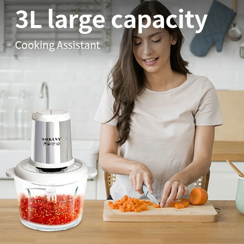 Hachoir électrique Sokany 2L Multifonction – SK-7020, Inox, Argent, Neuf