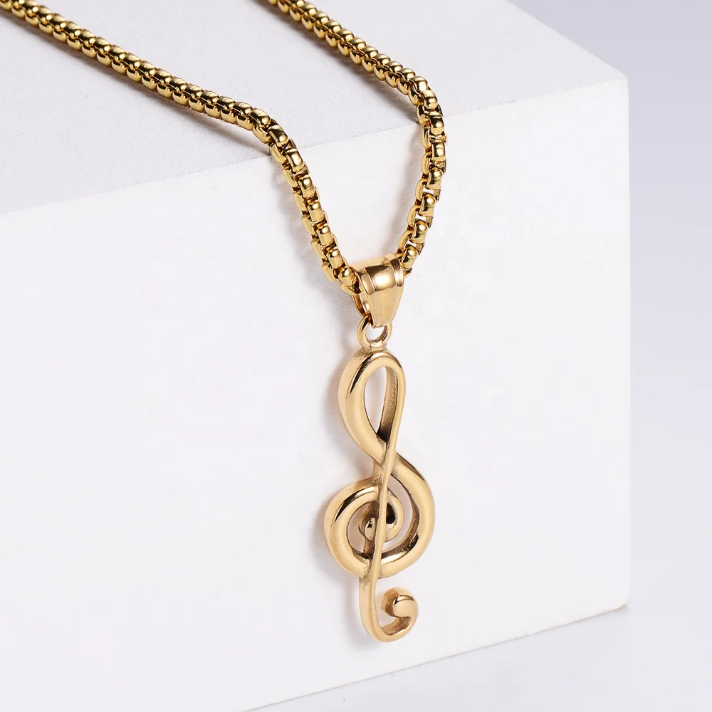 Wholesale NJ Jewelry Simple Necklace Musical Notes Gold Pendant ...