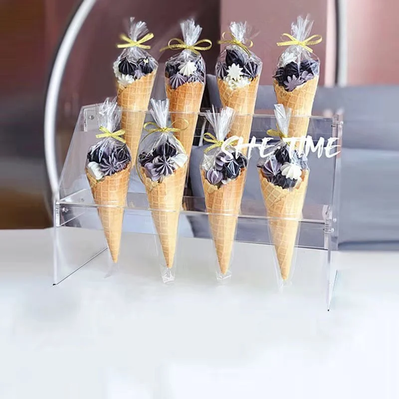 Transparent Custom Acrylic Ice Cream Cone Display Stand Holder for Kids