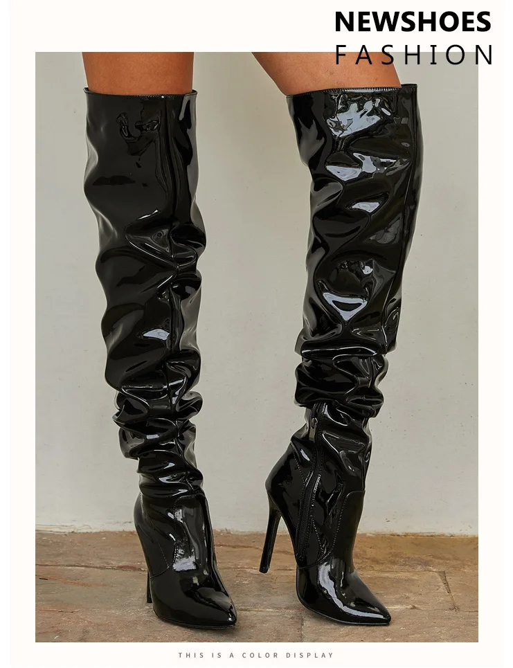 BXSD135 Women's Over-the-Knee Boots High Heel Pointed Toe Zip Closure for Autumn and Winter Season