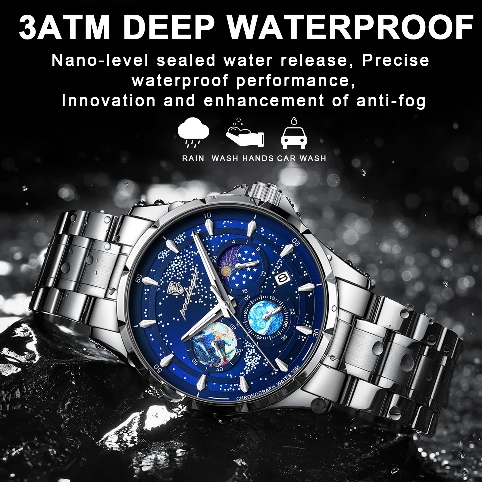 POEDAGAR 916 Men's Watches Fashion Business Starry Sky Dial Quartz Watches  Luxury Leather Waterproof Luminous Watch for Men