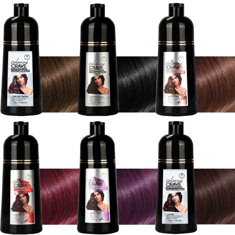 OEM ODM 3 in 1 Instant 500ml Bottle Japanese White Hair Black Color Cream Dark Brown Hair Dye Shampoo