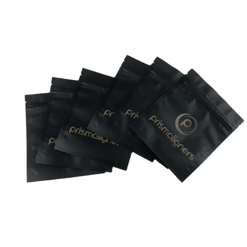Matte Black Small Reusable Ziplock Packaging Bags For Clear Invisible Aligners Bag Orthodontic Remover Packing Bags