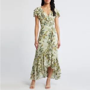 V-neck Lady Romance Vacation Floral Faux Wrap Dress