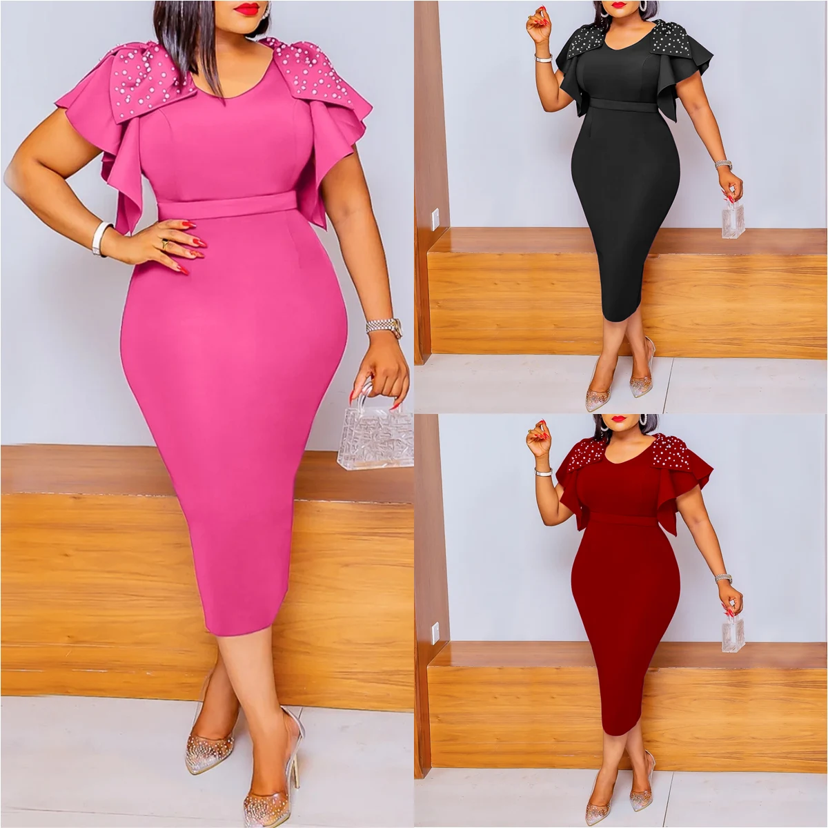 D3182 Trendy Design Fashion Summer Beaded Ruffle Party Dresses Women