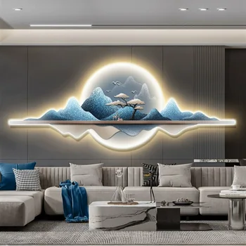 led light decoration painting modern light luxury landscape wall art sofa background living room wall painting mural