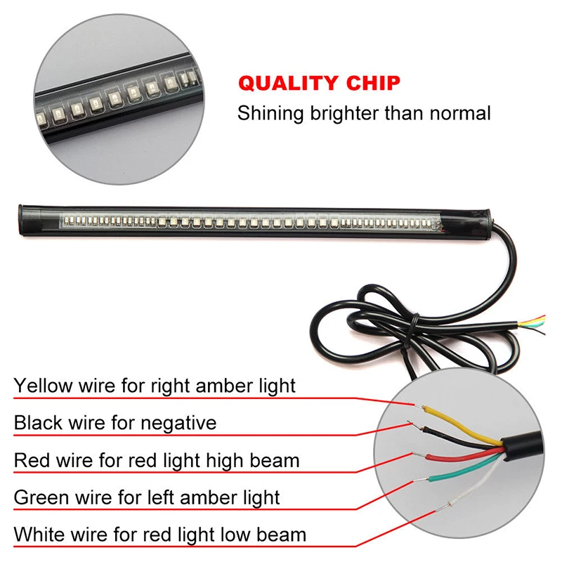 Luce Freno Posteriore Per Moto, Universale, Flessibile, Colore Rosso, 12V, Connessione A 3 Fili, Facile Installazione
