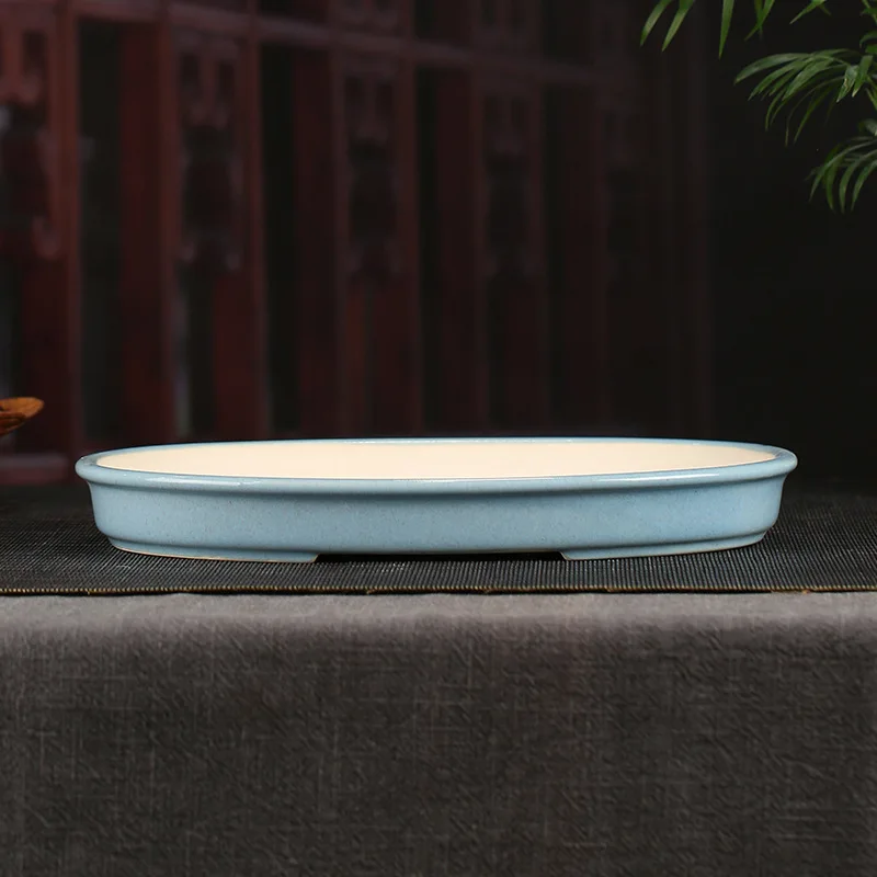 Redware Bonsai Tree Planter Pot Glazed Shallow Succulent Planter with Drainage Hole