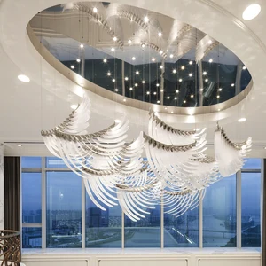 Customizable Artistic Glass Angel Wings Chandelier E26 LED Dimmable Hotel Lobby Duplex Building Hollow Hall Installation Middle