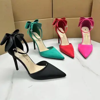 2024 High Quality Fashion Women's High Heels Pumps Pumps Large Bow 11cm Stiletto Heels Women's High Heels Pumps