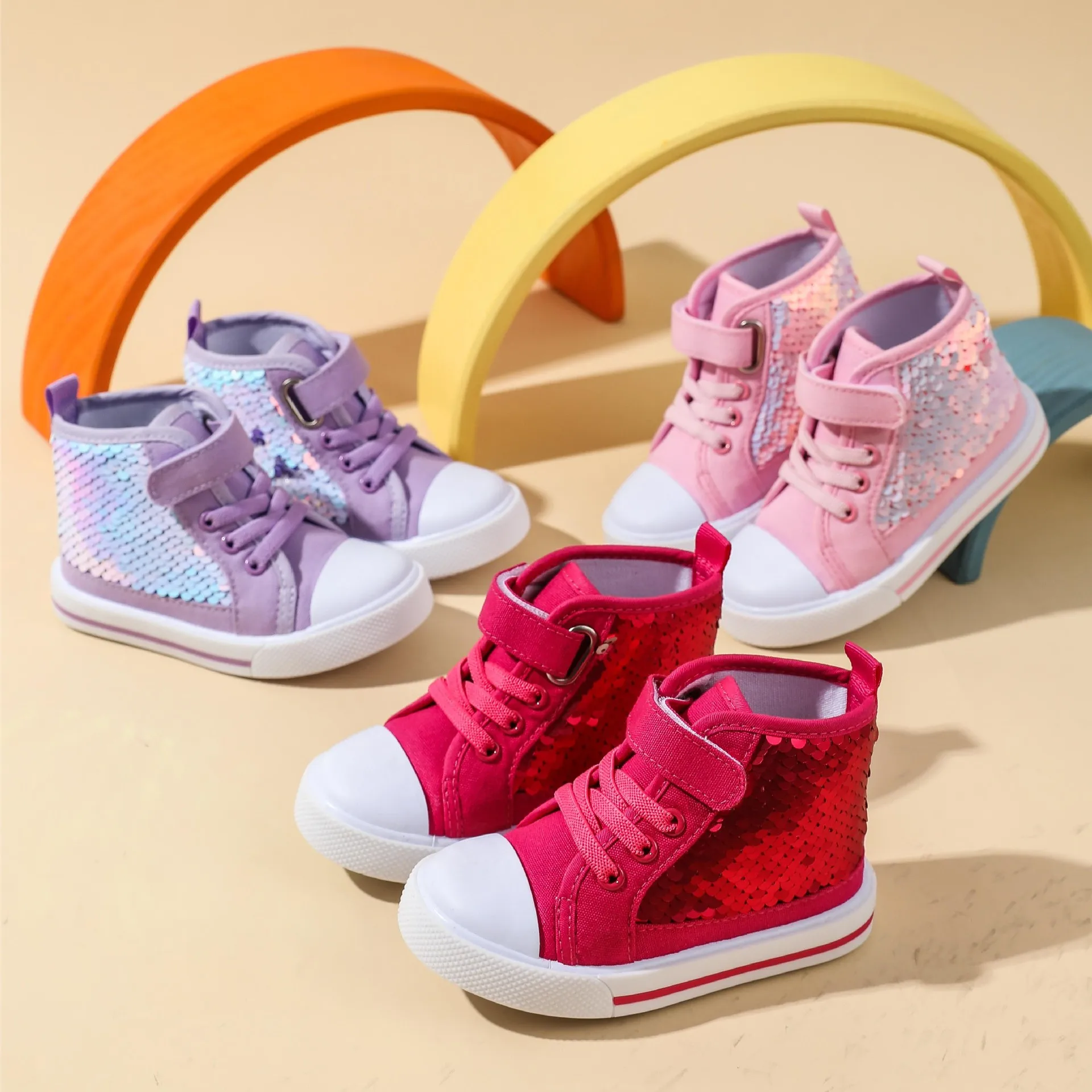 High Top Trendy Sequin Princess Girls Buckle Strap Casual Shoes Kids Tennis  Canvas Shoes for 10 to 13 Years Old