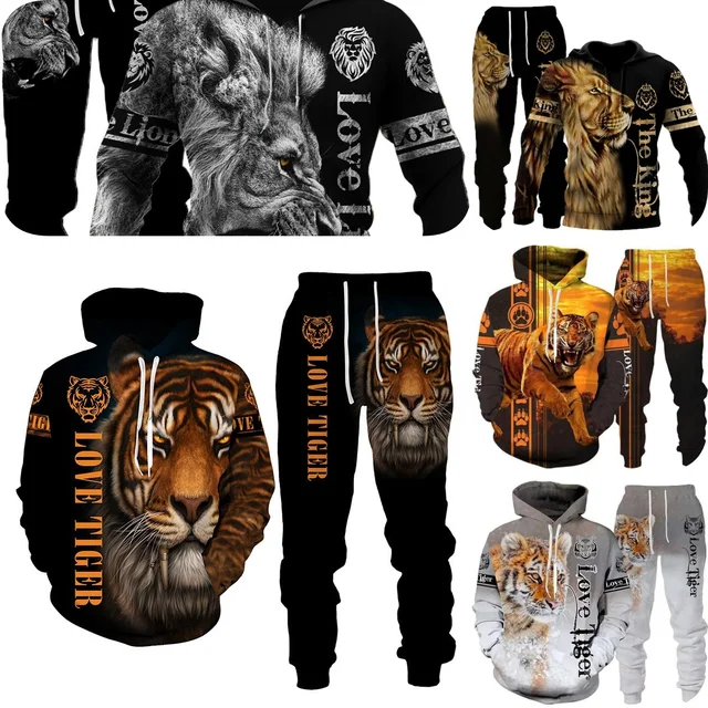 Cool American style animal cool man suit pants hoodie hoodie wear wild sweatshirt long sleeve fashion custom logo