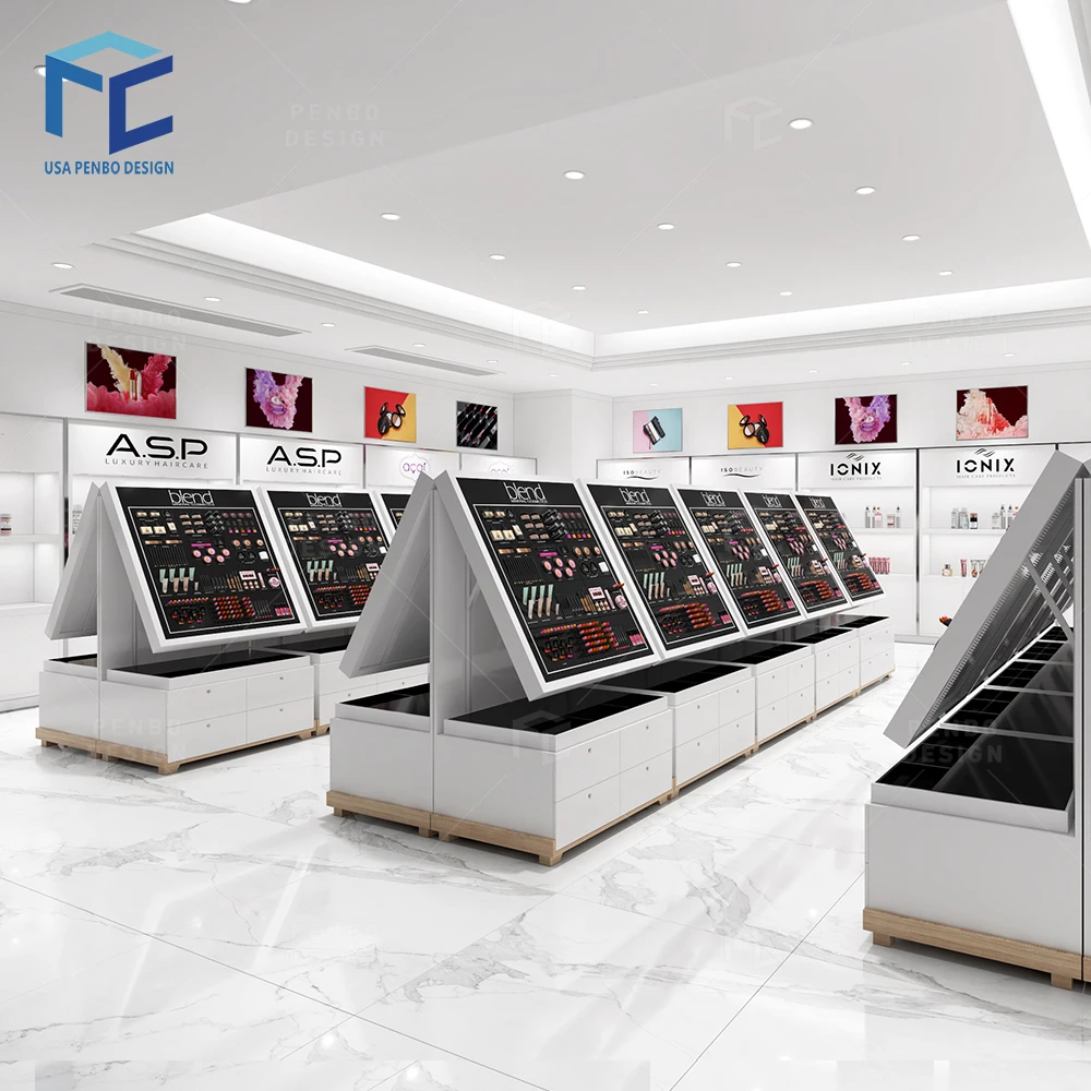 Korean Style Customized Makeup Cosmetic Shop Shelves Design Cosmetic Kiosk for Korean Cosmetic Retail Store