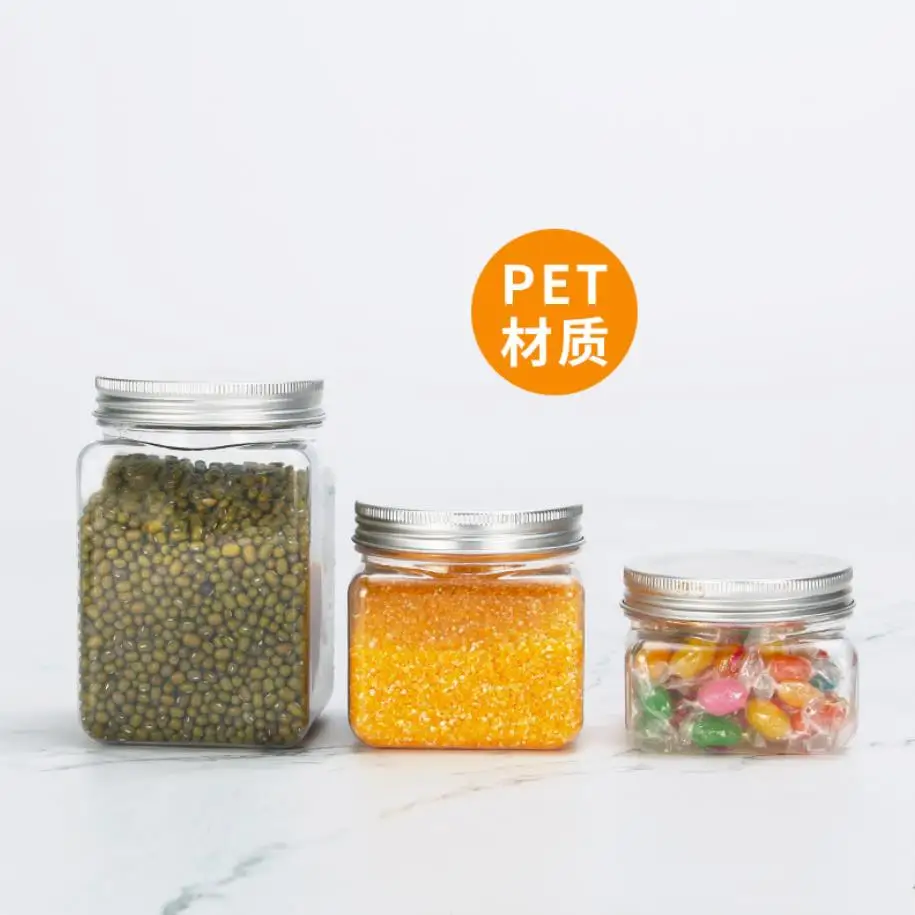 Dried Fruit Pickles Fish Food Cans 250g Plastic Bottle Square Half Jin  Wide-Mouth Bottle Pet Transparent Plastic Jar