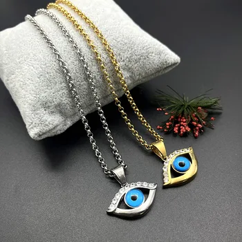 Hot Sale 18K Gold Plated Jewelry Good Luck Amulet Pendant Necklace Blue Eye Evil Dainty  Eye Necklace Ladies Necklace