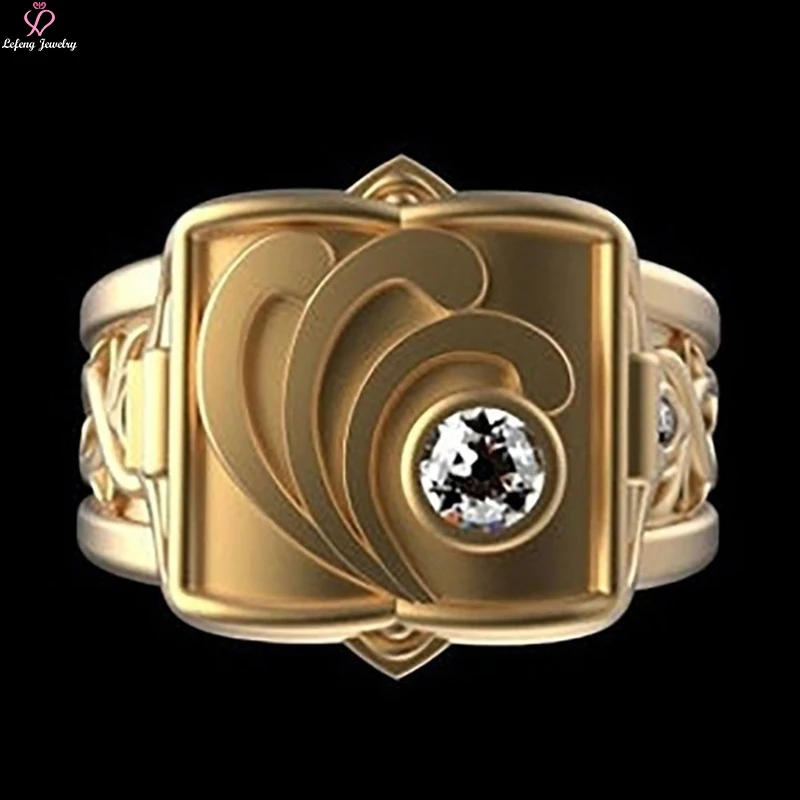 Lefeng Hip Hop High Quality Creativity Stainless Steel 18K Gold Plated Jewelry Men'S Box Flip Open Locket Ring