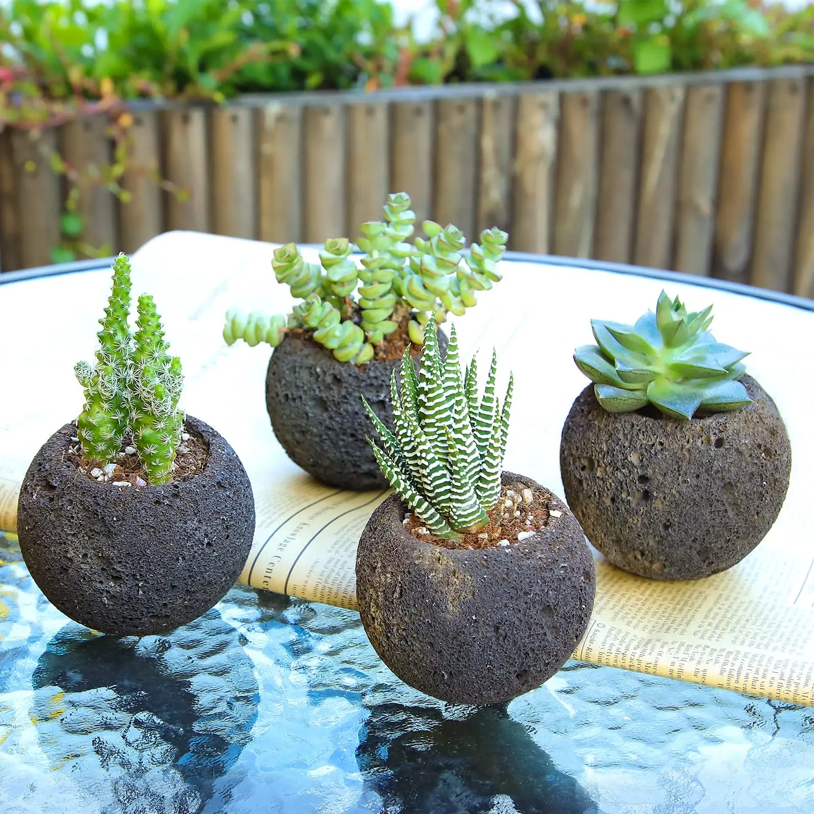 Natural Lava Stone Succulent Pots Good Drainage Epoxy Coated Customizable  Size American Style Planter + Plant Liner for Garden