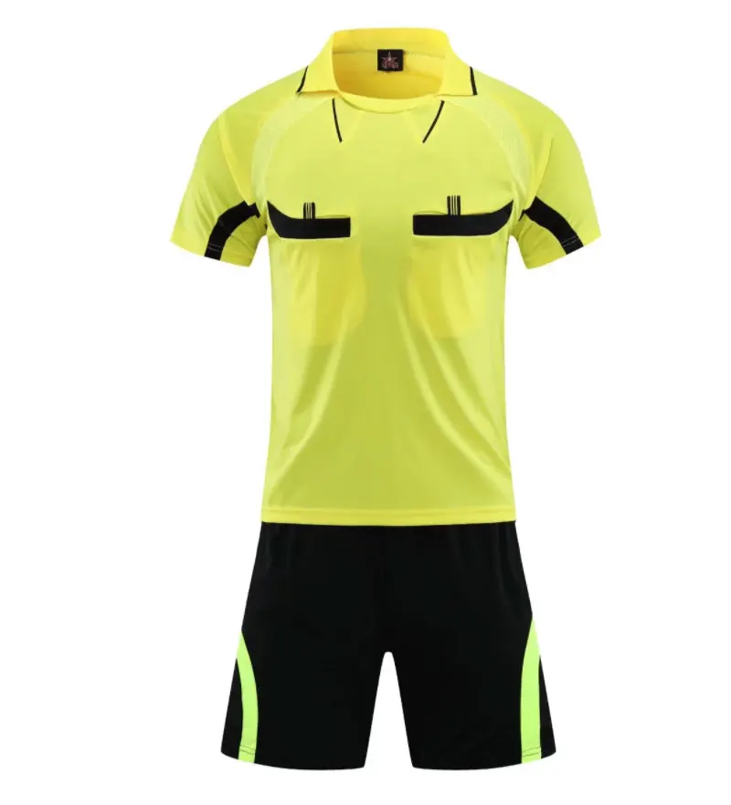 Men Referee Jersey Custom Wholesale Soccer Jersey Set Football Shirt Training Uniform Kit Card Pockets 100% Polyester Blank