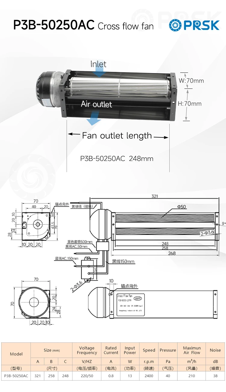 Cross Flow Fan, PRSK, 220V, 50Hz, 50mm - detail 4