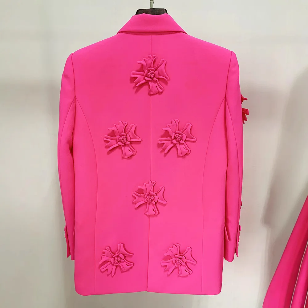 Hot Selling New Fashion Double-breasted Heavy-duty Three-dimensional Flower-decorated Suit Jacket