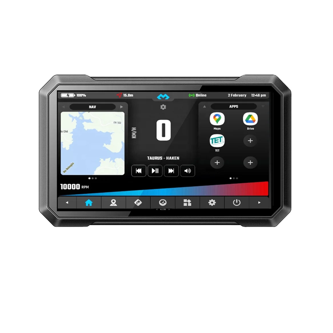 RICOEL 7-inch Waterproof Android System Touch Speedometer SIM Slot GPS Navigator for Motorcycle Carplay Android Auto Camera DVR