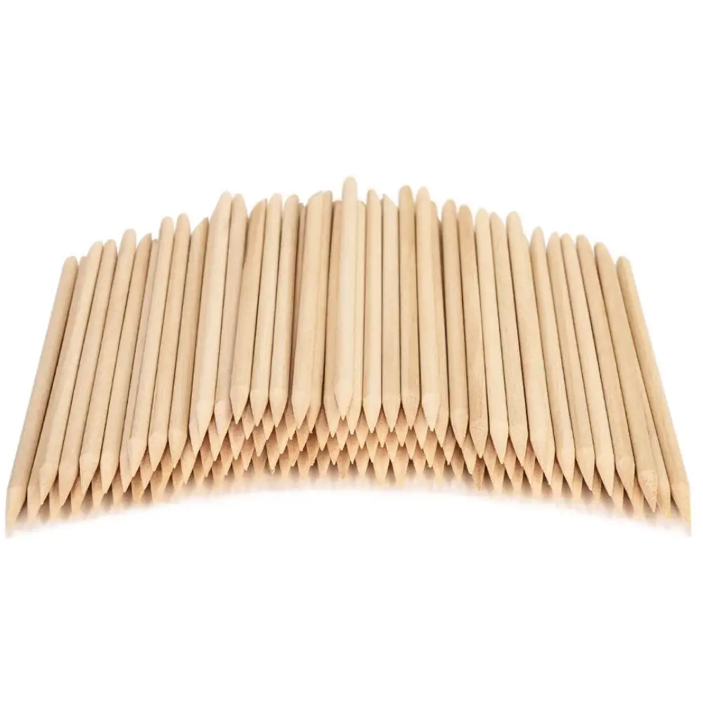 100 Pcs Disposable Wooden Cuticle Pusher 114mm Orange Wood Nail Sticks