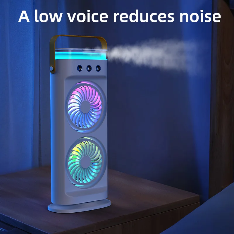 Rechargeable Dual Head Water Mist Air Cooling Fan with LED Light & 600ml Water Tank thumbnail