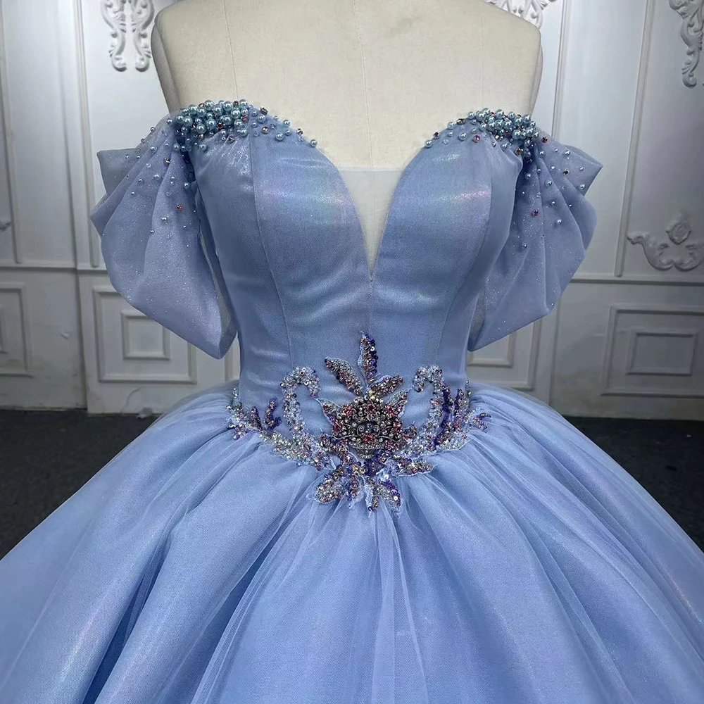 Jancember 1149 Simple Sky Blue Pearls Beaded off Shoulder Ball Gown  Quinceanera Dress