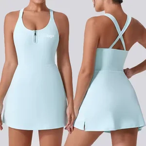 BNICE Wholesale Women Tennis Skirt Sports Skirt Zipper Golf Dress Cross Sexy Ladies Workout Suit for Fitness Sportswear