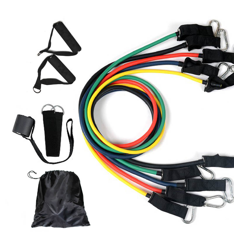 Оптовая продажа эластичных спортивных эластичных лент из термопластичного эластичного латекса для фитнеса 11 шт. набор эластичных лент и трубок, ленты для тренировок с ручкой