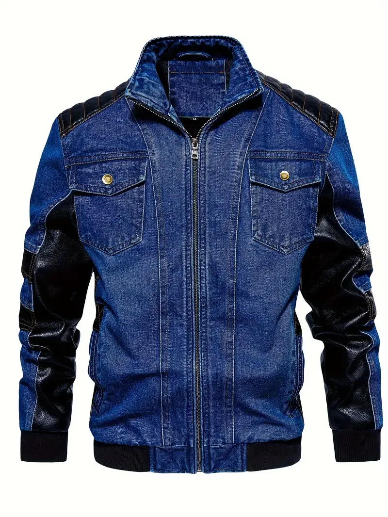 専用Leather Collar Zip-Up Denim Jacket Denim Jacket with Leather Collar – Memphis Grand®