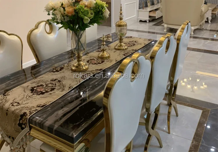 Luxury Marble Dining Table with Golden Stainless Steel