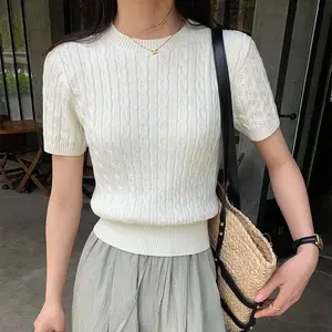 GX25161 Fashion 2026 Summer Blouse O-neck Knitted Tops Short Sleeve Knit T-shirt Women