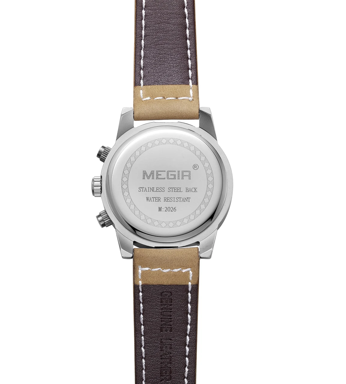 MEGIR Orologio Uomo Cronografo Al Quarzo Con Cinturino In Pelle E Quadrante Grande - 2130 Marrone, Impermeabile 3ATM - 4