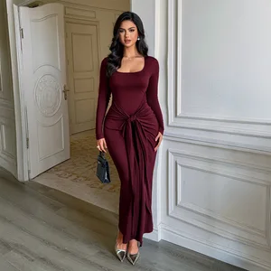 2025 New Women's Clothing Solid Color Long-sleeved Body-hugging Evening Gown Versatile Dress for Banquets