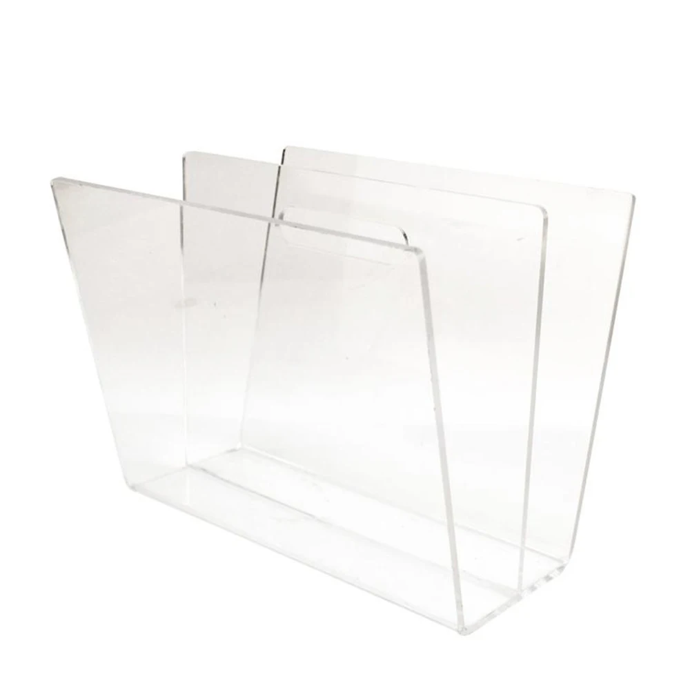 custom navy blue clear acrylic magazine rack W shaped lucite table magazine holder with metal support